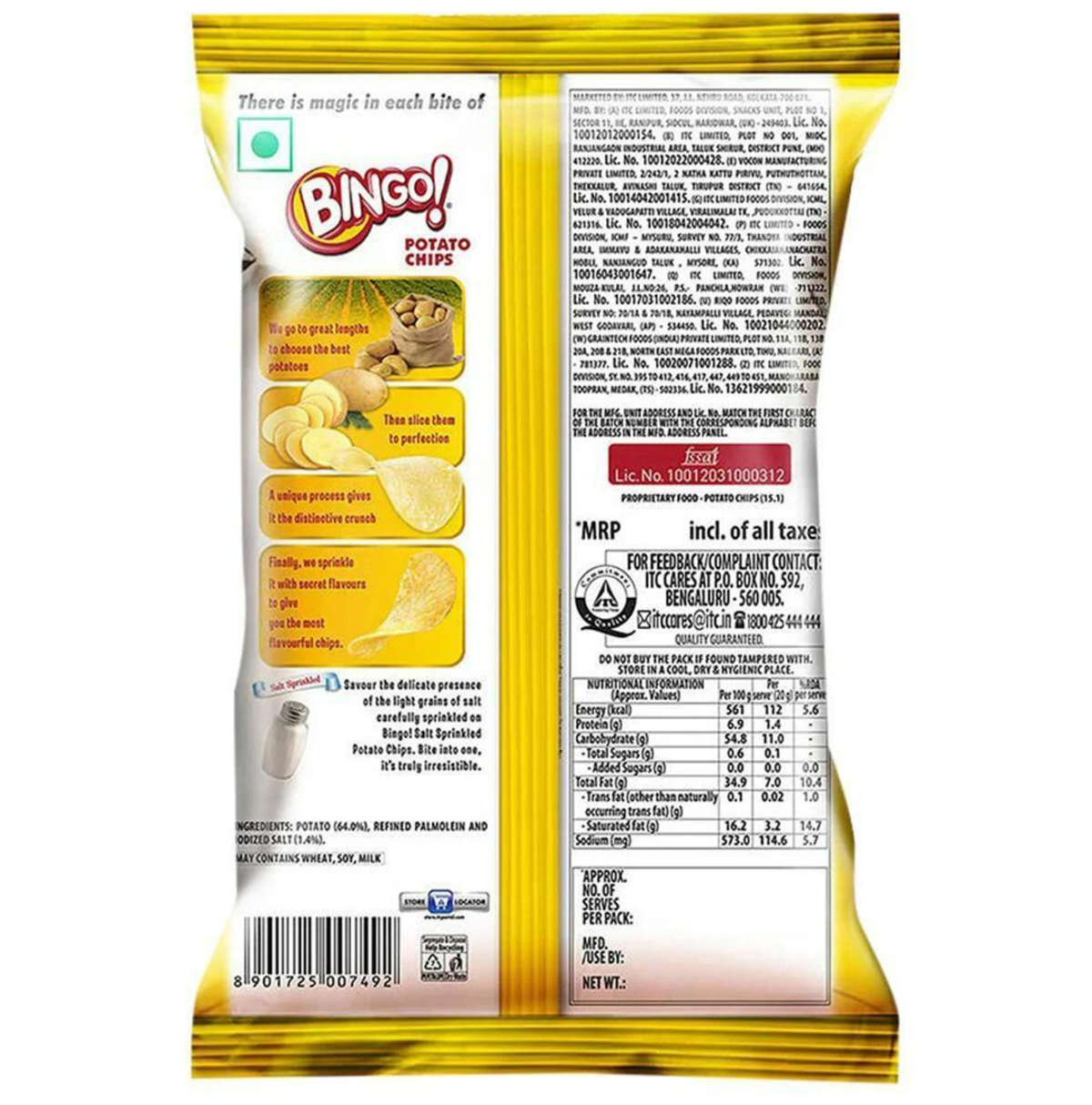 Bingo Original Style Salt Sprinkled Potato Chips 85g