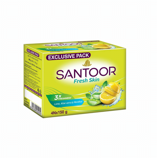 Santhoor Fresh Lime & Alovera Soap Pack of 4 (150g each)