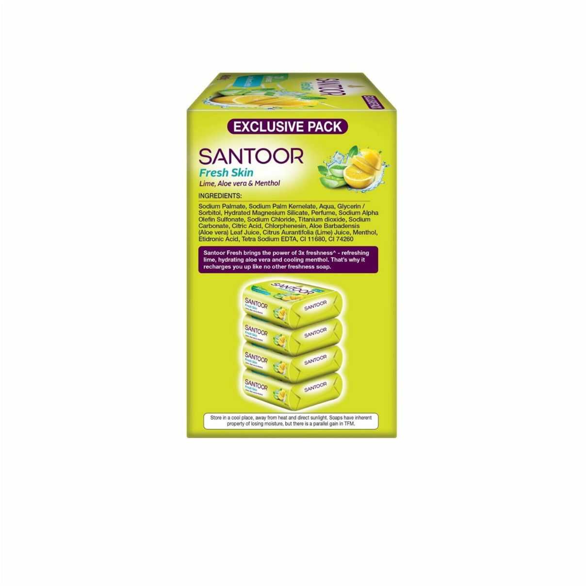 Santhoor Fresh Lime & Alovera Soap Pack of 4 (150g each)